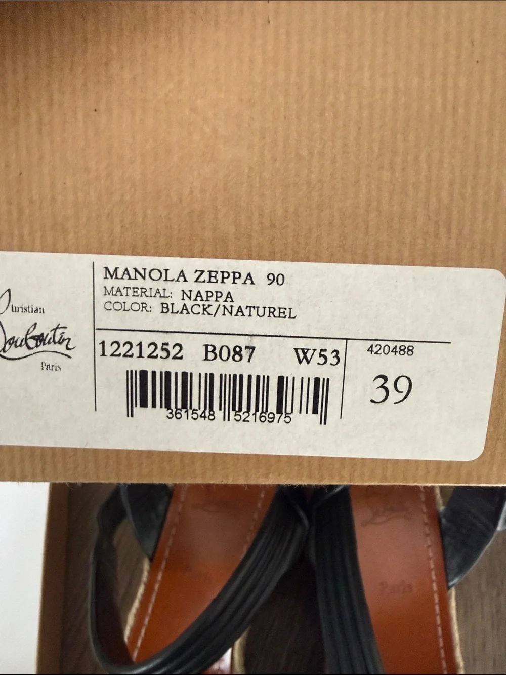 Christian Louboutin Black Leather Espadrille Wedge Sandals 39 MANOLA ZEPPA 90